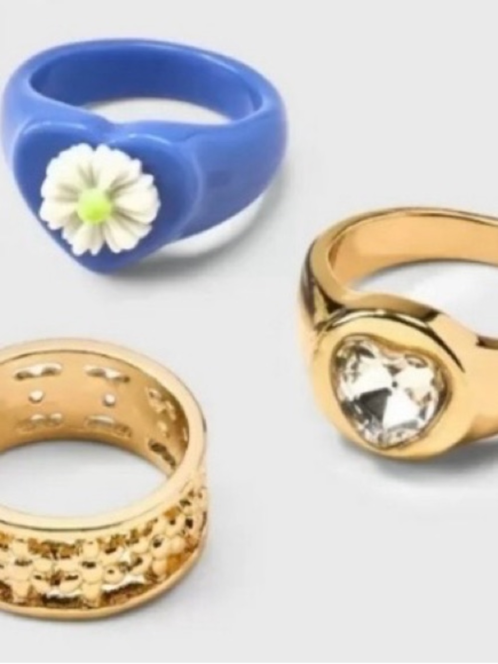 Wild Fable Heart and Flower Statement Band Ring 3pc set